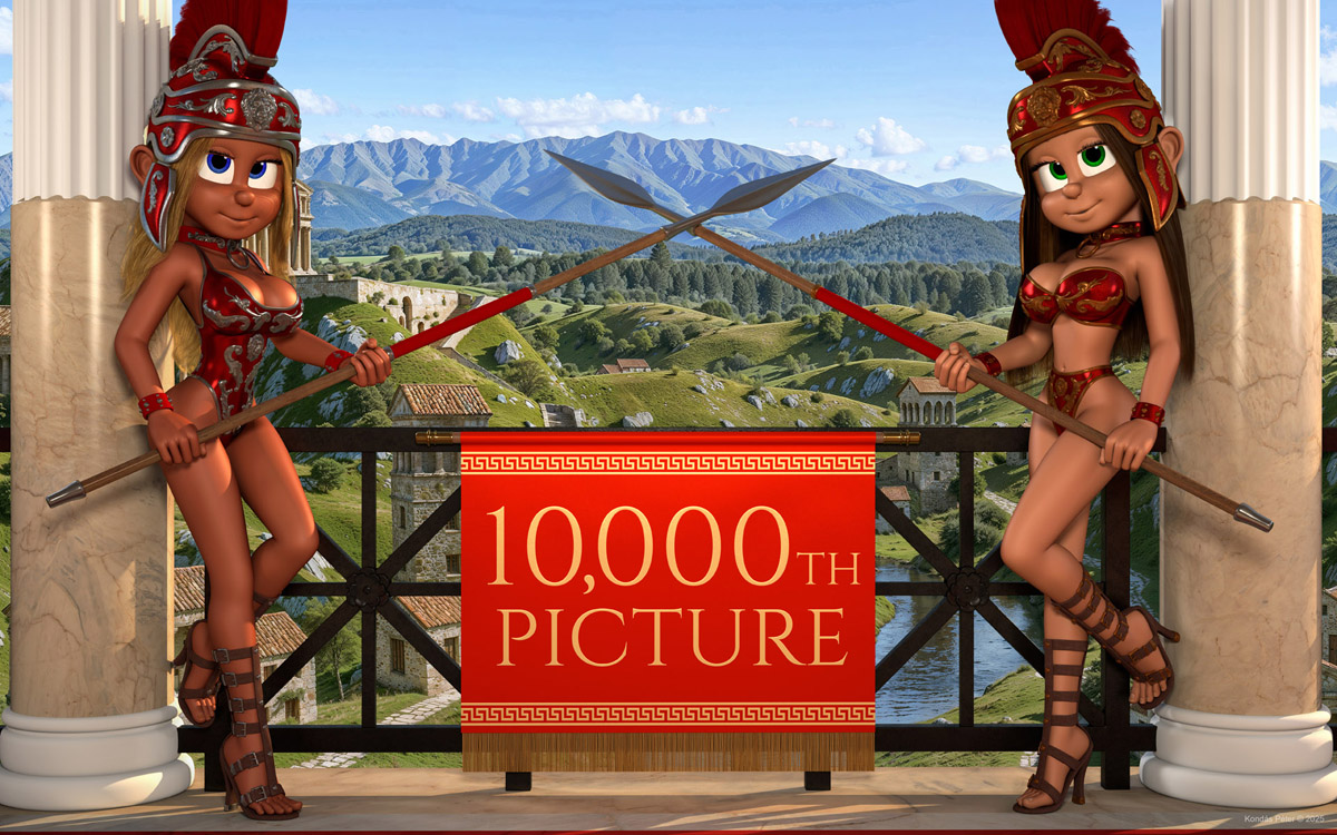 Bernadett és Vivi ókori római páncélzattal a testükön